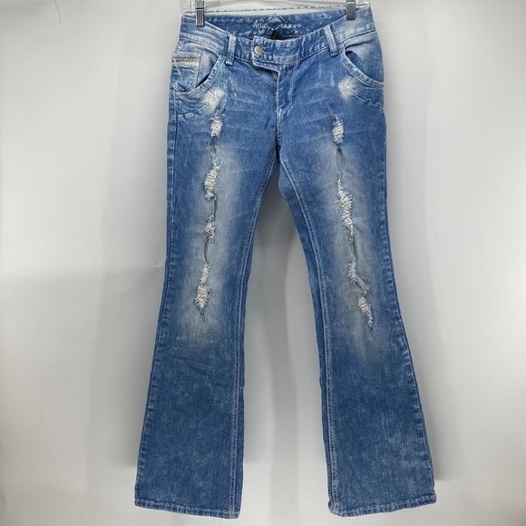 Ariya Vintage Y2K deconstructed Lowrise bleached flare jeans back to school - Picture 3 of 11
